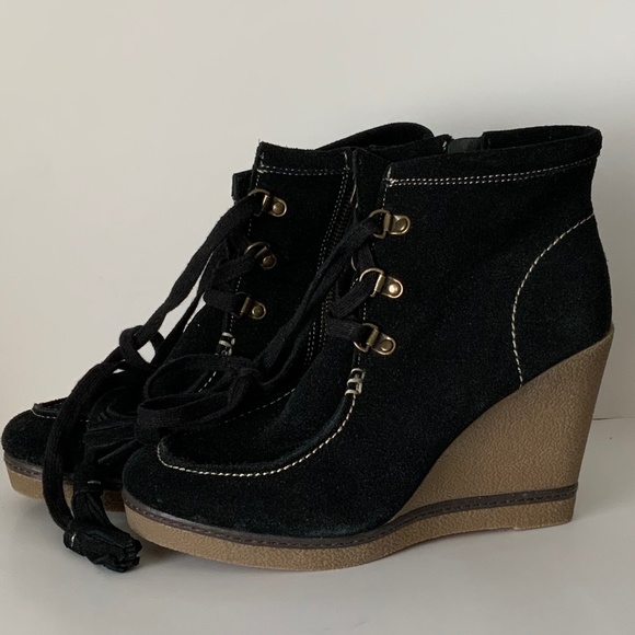MIA Hazel Suede Leather Wedge Booties - 8 - Picture 2 of 10